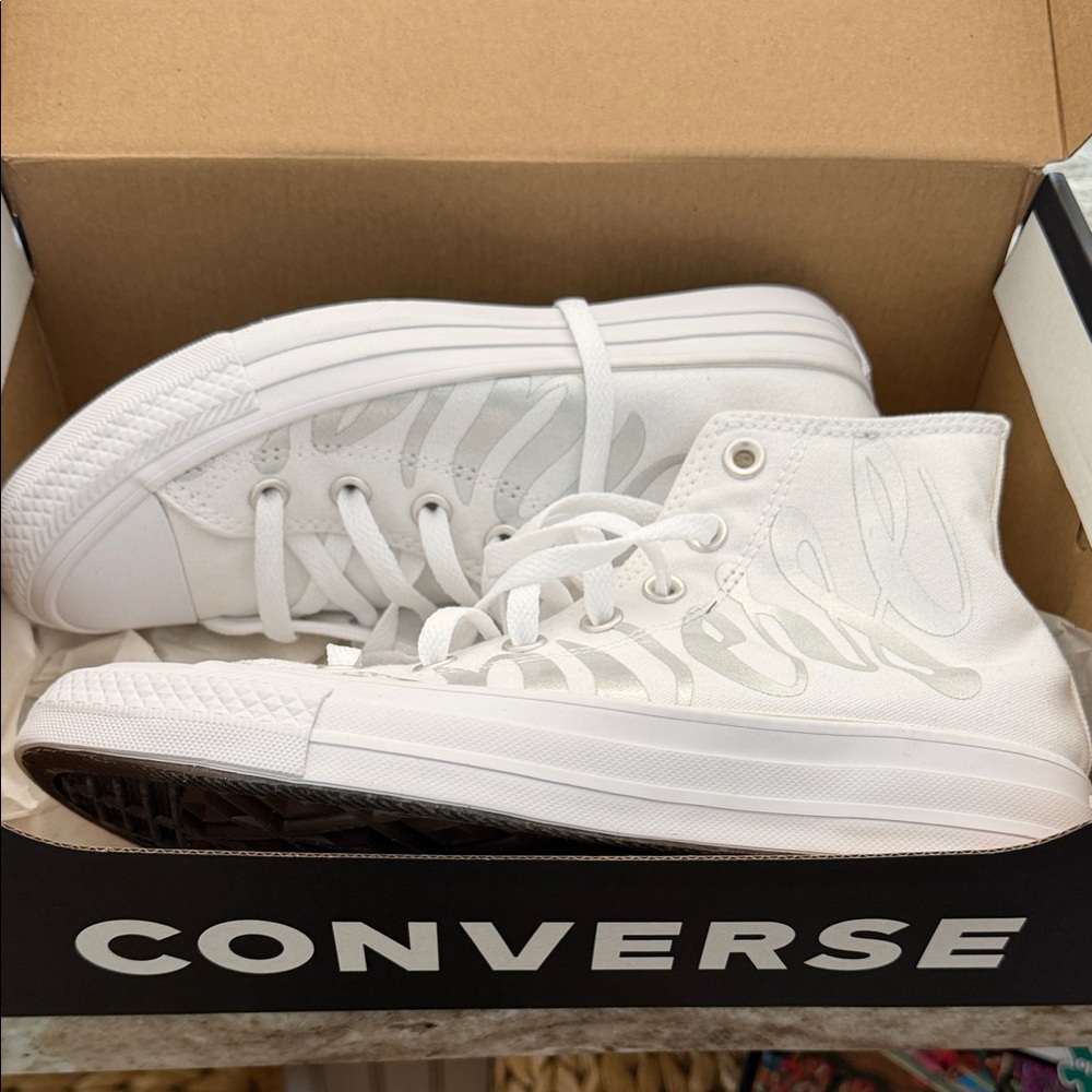 Converse White High-Top Sneakers with Artistic Pattern